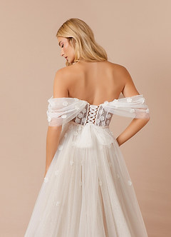 Azazie Airellie Hochzeitskleider A-Linie Schulterfrei Tüll Kleid Diamantweiß Nude image8