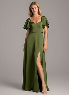 Azazie Chloe Bridesmaid Dresses Olive A-Line Sweetheart Neckline Stretch Satin Dress image4