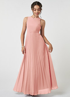 Azazie Lindie Junior A-Linie Plissee Chiffon Kleid Rosettenrosa image1