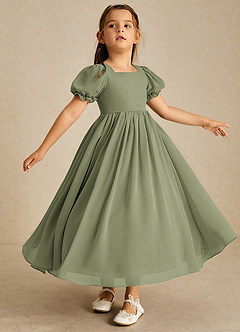 Azazie Joss Flower Girl Dresses Pistachio A-Line with Sleeves Chiffon Dress image3