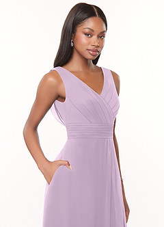 Azazie Karina Jurken voor bruidsmeisjes Jurk van Chiffon met A-Lijn Geplooid Frosted Lila image5
