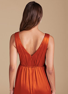Azazie Tanicia Bridesmaid Dresses Paprika A-Line Pleated Metallic Satin Dress image5
