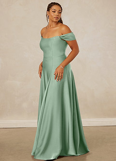 Christian Siriano Bridal for Azazie 1002 Robes de demoiselle d'honneur Robe Trapèze Convertible en Satin extensible Épaule décolletée Agave image12