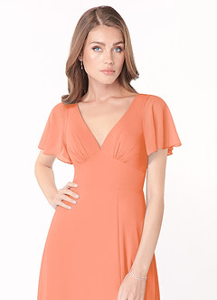 Azazie Kimber Bridesmaid Dresses Sunset A-Line Flounce Sleeve Chiffon Dress image5