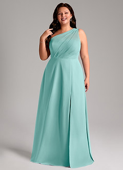 Azazie Phaedra Bridesmaid Dresses Aqua A-Line One Shoulder Chiffon Dress image5