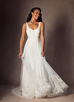 Azazie Ebony Vestidos de novia Vestido de Diamante Blanco de Satén con cara trasera de crepé de Corte en A con Lentejuela image5