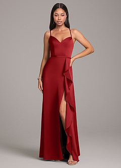 Azazie Naeem Bridesmaid Dresses Pomegranate A-Line Stretch Satin Dress image4