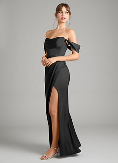 Azazie Johana Bridesmaid Dresses Black Mermaid Off the Shoulder Stretch Satin Convertible Dress image7