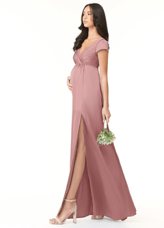 Azazie Allessia Maternity Bridesmaid Dresses A-Line Pleated Stretch Satin Floor-Length Dress image3