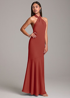 Azazie Lorena Bridesmaid Dresses Terracotta Mermaid Pleated Chiffon Dress image5