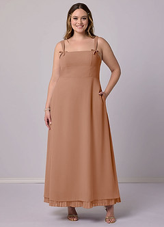 Barbie ♥ Azazie Robes de demoiselle d'honneur Robe Trapèze en Mousseline de soie Plissée Champagne Rosé image9