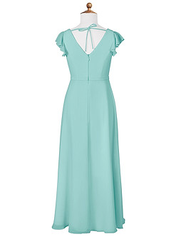 Azazie Claudine Junior Aqua A-Line Pleated Chiffon Dress image6