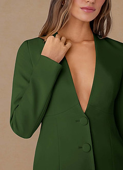 front Elara Oliva Traje de dos piezas de tejido refinado con escote pronunciado