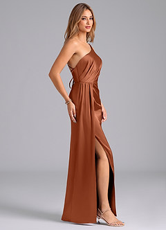 Azazie Naria Bridesmaid Dresses Cedar Rose Sheath One Shoulder Stretch Satin Dress image4
