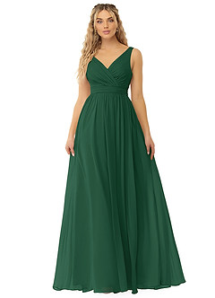 Azazie Kora Bridesmaid Dresses Dark Green A-Line Pleated Chiffon Dress image1