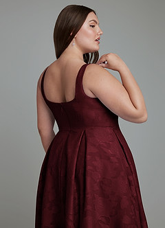 Azazie Amalie Bridesmaid Dresses Cabernet A-Line Pleated Floral Burnout Dress image8