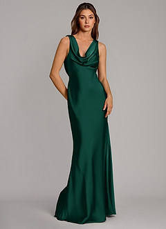 Azazie Cheryl Bridesmaid Dresses Emerald Mermaid Stretch Satin Dress image5