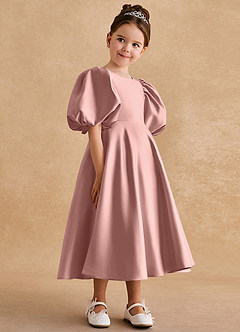 Azazie Sugarplum Flower Girl Dresses Rose Gold A-Line with Sleeves Matte Satin Dress image6