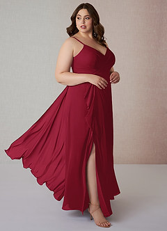 Azazie Emerald Bridesmaid Dresses Burgundy A-Line Ruffled Chiffon Dress image9