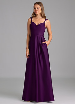 Azazie Beatrice 신부 들러리 드레스 A라인 스윗하트 네크라인 스트레치 새틴 바닥 길이 드레스 image3