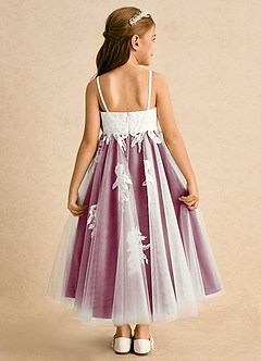 Azazie Coraline Flower Girl Dresses Ivory Mulberry A-Line Lace Dress image2