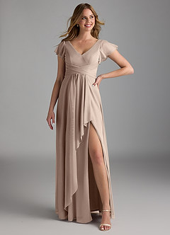 Azazie Omari Final Sale Taupe A-Line Mesh Dress image1