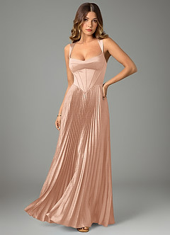 Azazie Avenelle Bridesmaid Dresses Rose Gold A-Line Corset Stretch Satin Dress image1