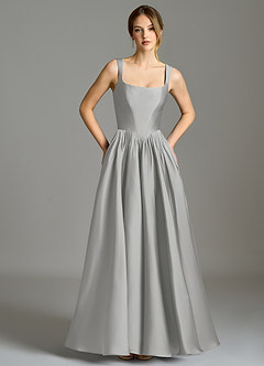 Azazie Verina Vestidos de damas de honor Vestido de Plata de Satén Elástico de Corte en A con Plisado image3