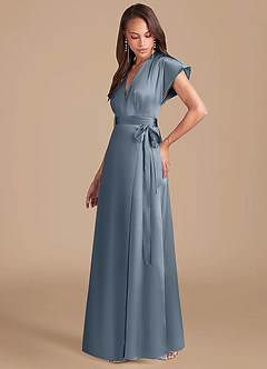 Azazie Nico Vestidos de damas de honor Vestido de Crepúsculo de Satén Metálico de Corte en A con Plisado image3