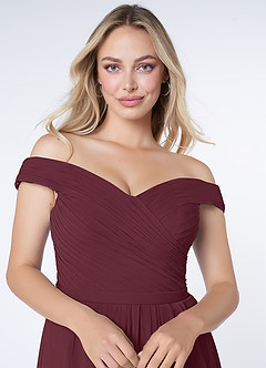 Azazie Audrianna Bridesmaid Dresses Cabernet A-Line Off-The-Shoulder Gathered Chiffon Convertible Dress image5