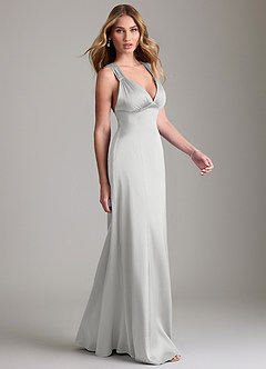 Azazie Cemion Bridesmaid Dresses Silver A-Line Stretch Satin Dress image4