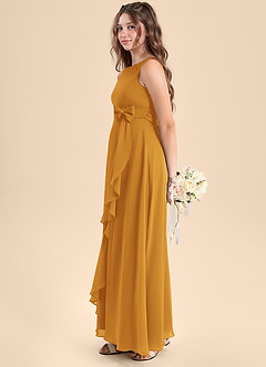 Azazie Lilenne Junior Butterscotch A-Line Bow Chiffon Dress image4