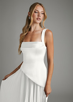 Azazie Stephanie Bridesmaid Dresses White A-Line Corset Stretch Satin Dress image3