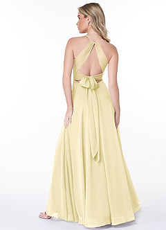 Azazie Evalleen Robes de demoiselle d'honneur Robe Trapèze en Mousseline de soie Plissée Sorbet Citron image4