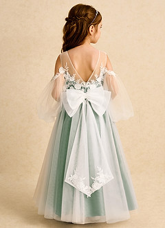 Azazie Zimi Flower Girl Dresses Matcha Ball-Gown Sweetheart Neckline Tulle Dress image1
