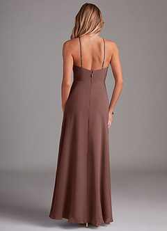 Azazie Bailey Bridesmaid Dresses Espresso A-Line Halter Side Slit Chiffon Dress image2