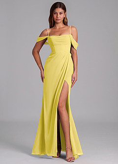 Azazie Johana Jurken voor bruidsmeisjes Converteerbaar Jurk van Chiffon met Zeemeermin Off the Shoulder Kanarie image4