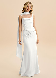 Azazie Sorrel Junior White Mermaid Ruched Stretch Satin Dress image2