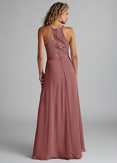 Azazie Rona Bridesmaid Dresses Desert Rose A-Line Lace Chiffon Dress image2