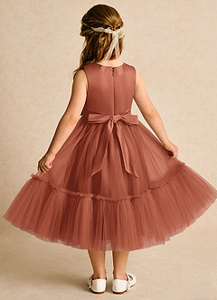Azazie Miracle Blumenmädchenkleider A-Linie Schleifen Matte Satin Kleid Rotbraun image2