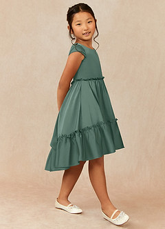 Azazie Lee Flower Girl Dresses Eucalyptus A-Line Bow Stretch Satin Dress image3