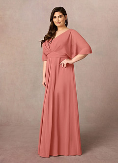 Azazie Oksana vestidos de madre de la novia Vestido de Rosa Salmón de Gasa de Corte en A con Cuello en V Plisado image8