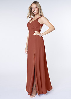 Azazie Nahrin Bridesmaid Dresses Auburn A-Line V-Neck Pleated Chiffon Dress image3