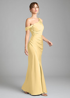 Azazie Madelyn Robes de demoiselle d'honneur Robe Sirène Convertible en Satin extensible Asymétrique Beurre image5