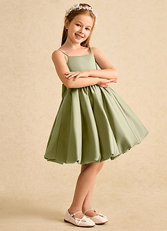 Azazie Davine vestidos de niña de las flores Vestido de Musgo Verde de Satin Mate de Corte En A con Tirante Espagueti image6
