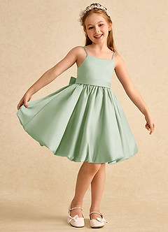 Azazie Davine vestidos de niña de las flores Vestido de Salvia Polvorienta de Satin Mate de Corte En A con Tirante Espagueti image2