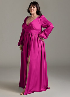 Azazie Norah Brudtärnklänningar Klänning av A-Line i Stretch Satin Fuchsia image11