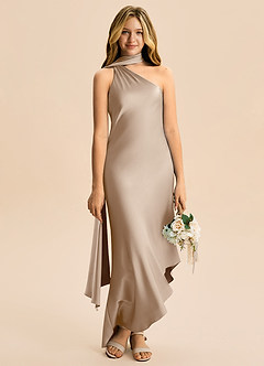 Azazie Briony Junior Etui Plissee Stretch-Satin Kleid Taupe image5