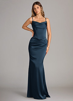 Azazie Sorrel Bridesmaid Dresses Dark Navy Mermaid Strapless Stretch Satin Convertible Dress image6