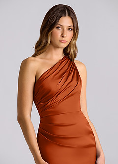 Azazie Akilah 신부 들러리 드레스 인어 한쪽 어깨 스트레치 새틴 바닥 길이 드레스 image7